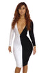 Black White Open Front 2 colors Patchwork Bodycon Dress