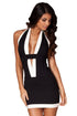 Black and White Color Deep V Neckline Bodycon Dress