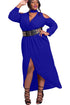 Blue Cold Shoulder Choker Neck Curvy Maxi Dress
