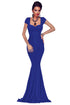 Blue Crisscross Back Tie Maxi Party Dress