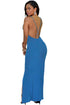 Blue Crisscross Daring Back Maxi Dress