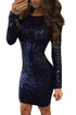 Blue Long Sleeves Cut out Bare Back Sequin Dress