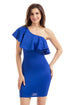 Blue One Shoulder Party Cocktail Mini Dress