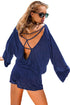 Blue Oversize Bodice Long Sleeve Hollow-out Back Romper