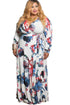 Blue Red Floral Print Sash Tie Plus Size Maxi Dress