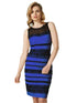 Blue Sleeveless Lace Striped Bodycon Dress