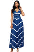 Blue V Neck Cut out Back Printed Maxi Dress