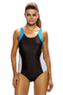 Blue White Detail Black Racerback One Piece Swimsuit