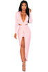 Blush Cut Out Drape Slit Long Sleeve Maxi Dress