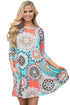 Bohemian Sunflower Print Aqua Blue Dress