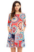 Bohemian Sunflower Print Red Dress