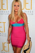 Bright Pink Color Block Mini Bandage Dress