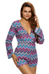 Bright Zigzag Print Deep V Lace-up Long Sleeve Playsuit