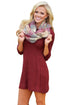 Sexy Burgundy Cable Knit Fitted 3/4 Sleeve Sweater Dress