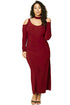 Burgundy Cold Shoulder Choker Neck Plus Size Maxi Dress