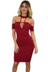 Burgundy Drop Shoulder Choker Nightclub Dress