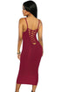 Burgundy Lace-up Back Midi Party Dress