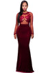 Burgundy Long Sleeve Lace Mesh Mermaid Party Dress