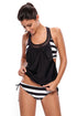 Chic Cut Out Black White Stripe Tankini Swimsuit