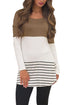 Coffee Color Block Lace Patchwork Long Sleeve Blouse Top