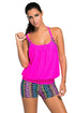 Colorful Print Insert Padded Rosy 2pcs Tankini Swimsuit