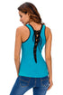 Contrast Trim Lace-up Back Light Blue Tank Top