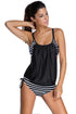 Cross Back Layered-Style Striped Tankini with Triangular Briefs