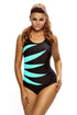 Cyan Splicing Color Block Black Monokini