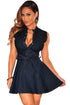 Dark Denim Belted Skater Dress