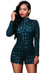Dark Green Diamond Sequins Long Sleeves Romper