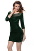 Dark Green Hollow Out Round Neck Sleeved Velvet Dress