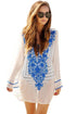 Deep V-neck Floral Embroidery Sheer Cotton Beachwear