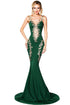 Deluxe Lace Applique Green Mermaid Party Dress
