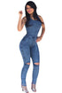 Denim Sexy Slim Bodycon Knee Slit Jeans Jumpsuit