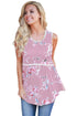 Dusty Pink Floral Pompom Lace Trim Flowy Tank Top