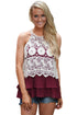 Floral Lace Crochet Burgundy Ruffle Layered Tank Top