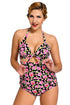 Floral Print Black Retro High Waist 2 Pieces Plus Swimsuit