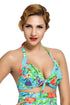 Floral Print Bluish Retro Tie Front Bikini Top