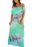 Flower Print Mint Grounding Off Shoulder Long Boho Dress