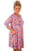 Fuchsia Jade Printed Crisscross Neck Curvy Dress