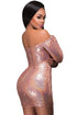 Glittering Pink Long Sleeve Off Shoulder Club Dress