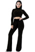 Glittering Rhinestone Accent Black 2pcs Pants Set
