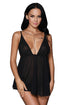 Gold Chain Detail Black Sheer Mesh Babydoll Lingerie Set