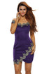 Gold Lace Applique Purple Off Shoulder Mini Dress