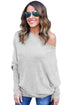 Gray Off Shoulder Bat Long Sleeves Loose Fit Sweater