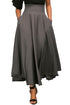 Gray Retro High Waist Pleated Belted Maxi Skirt