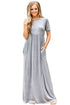 Gray Short Sleeve Ruched Waist Maxi Dress