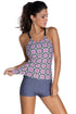 Grayish Patterned Shirr Tankini with Square Shorts