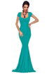 Green Crisscross Back Tie Maxi Party Dress