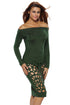 Green Long Sleeve Off Shoulder Hollow Out Bodysuit Dress